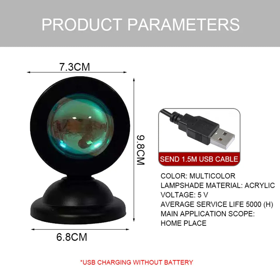 Mini USB Sunset Lamp Led Projector : Light 16 Colors Switch