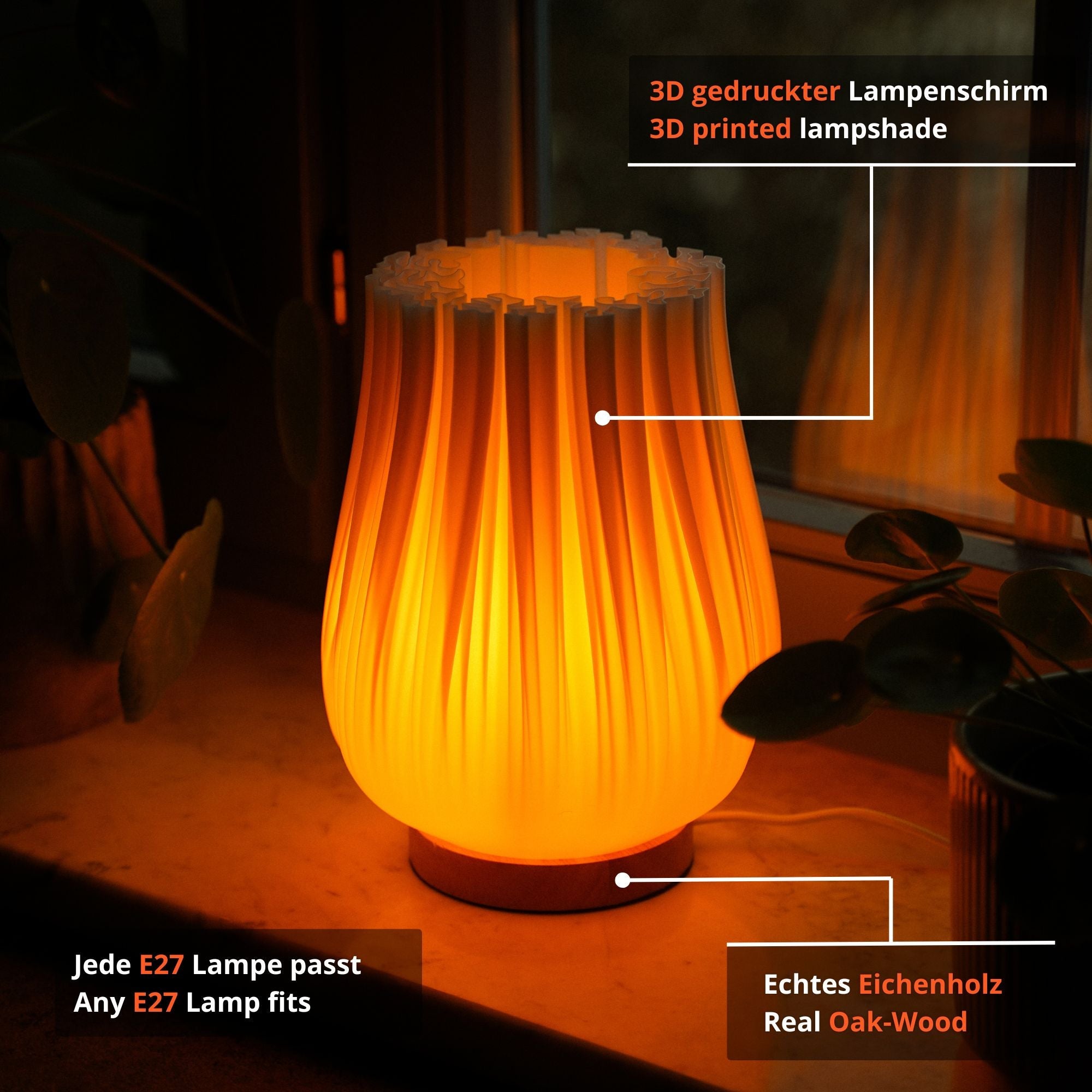 Cora Lamp – 3D-Printed Table Lamp with Oak Wood & Warm Ambient Light
